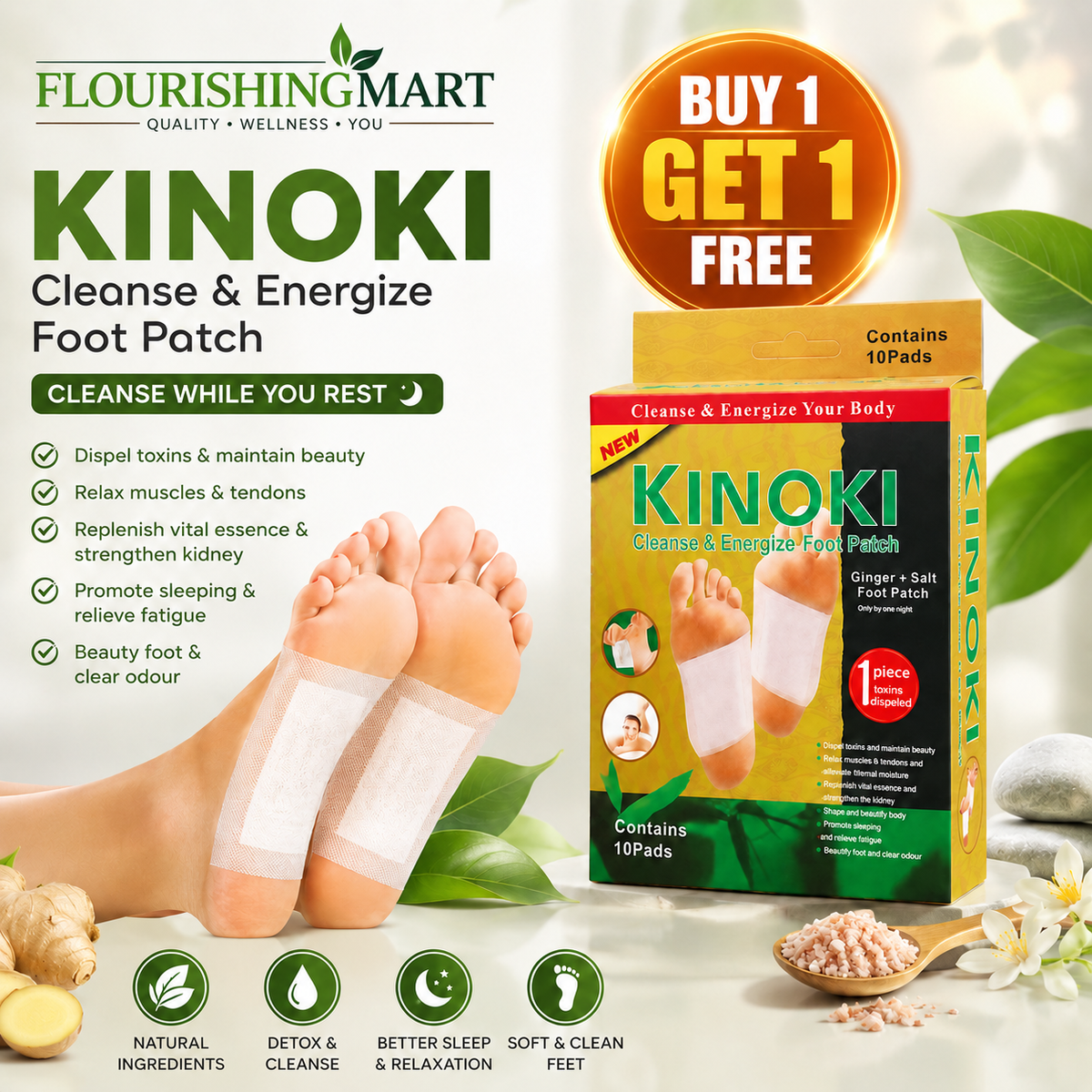 Imported Kinoki Herbal Foot Care Pads ( BUY 1 GET 1 FREE🤩) PACK OF 20