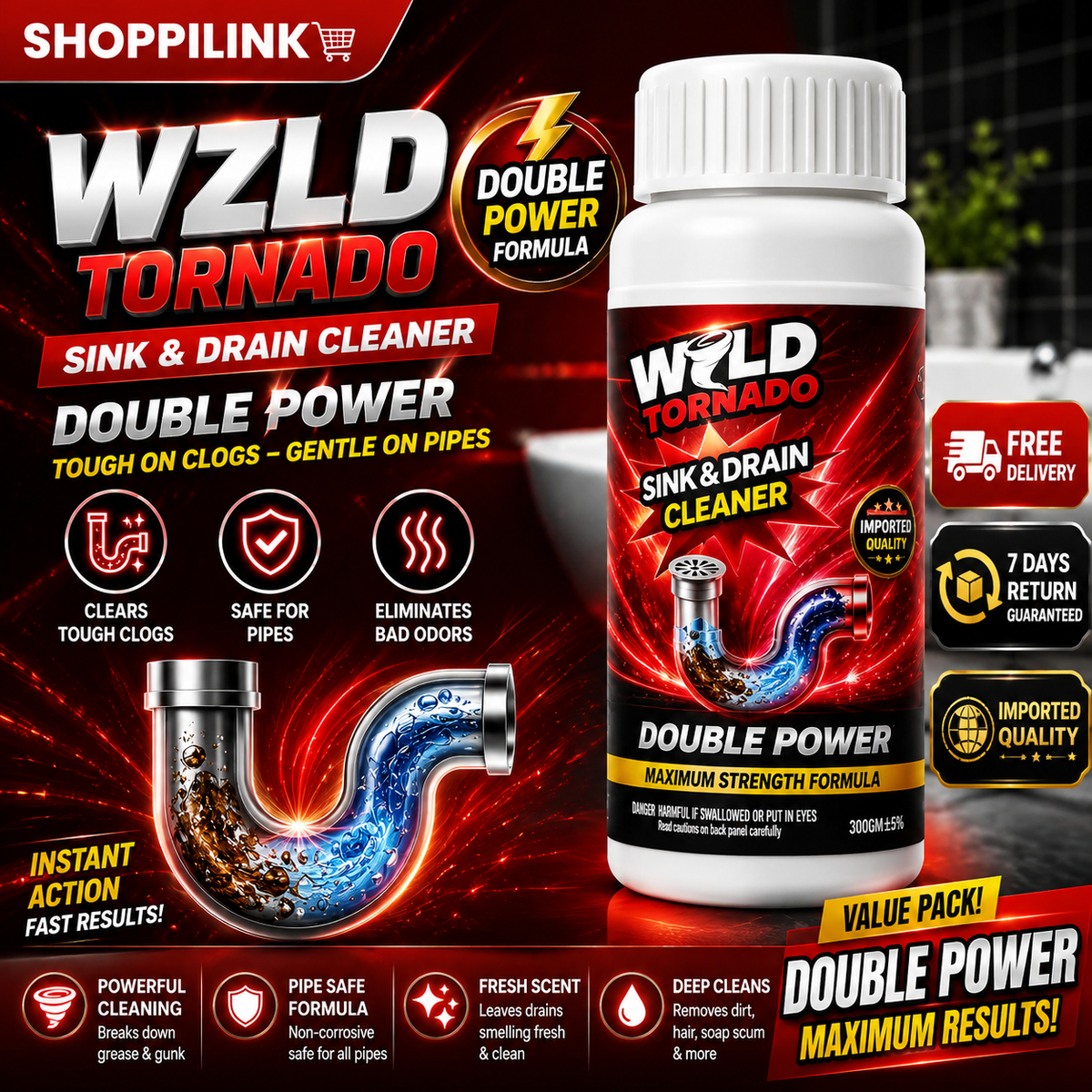 Buy 1 Get 1 Free 🔥 Turbo Blast Drain Cleaner Powder – Double Power Formula (PACK OF 2) Bumper Offer 60% OFF